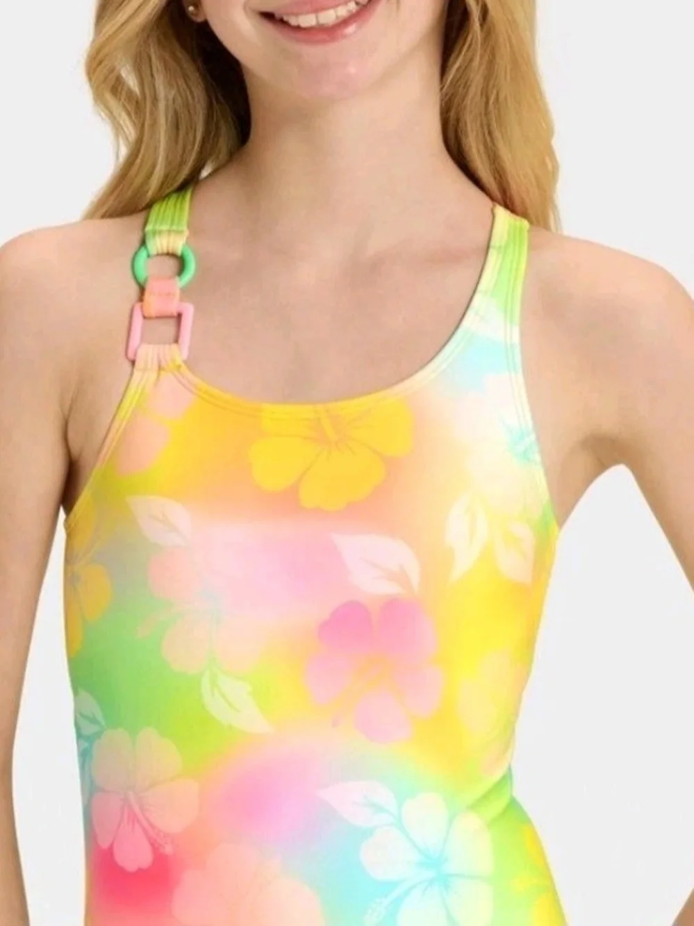 Cat & Jack Girls' Dreamy Hibiscus Floral Printed One Piece Swimsuit  XL(14) Plus